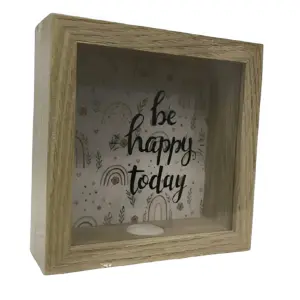 Alcancia Madera Vidrio Caja Ahorro Happy