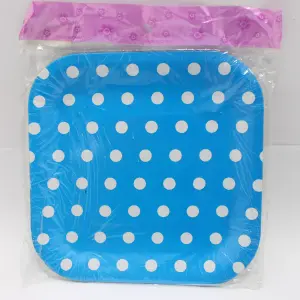 PLATO CUADRADO AZUL CLARO PUNTOS 19 CM