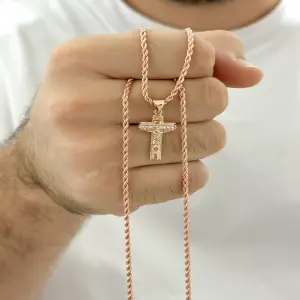 Cadena Oro Rosado Tejido Lazo  60cm-3mm