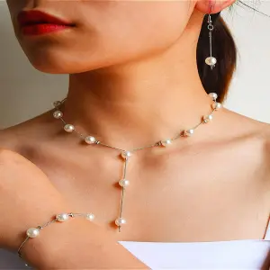 Conjunto de joyas 3 piezas perlas colgan