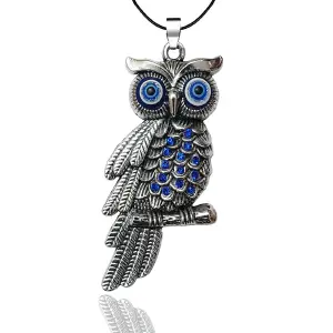 Collar Búho Ojo Turco Cadena Cuero + Est