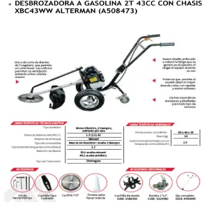 DESBROZADORA A GASOLINA 2T / 43CC / CON