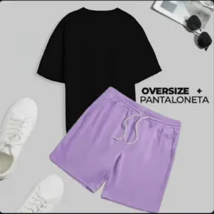 Camiseta Pantaloneta Conjunto LILA+NEGRO