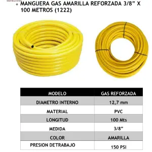 MANGUERA GAS AMARILLA 3/8" X 100 METROS