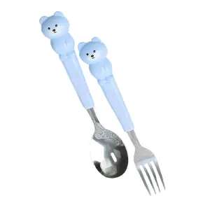Set X2 Cubiertos Niños Portatil Oso Azul