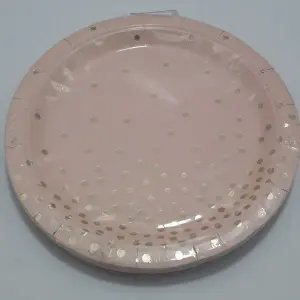 PLATO ROSADO  PUNTOS DORADOS 23CM
