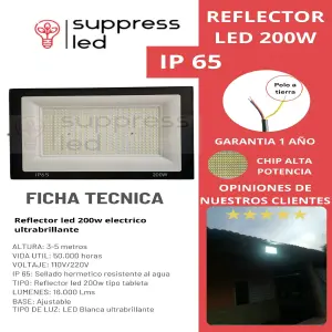 reflector 200w led luz blanca electrico