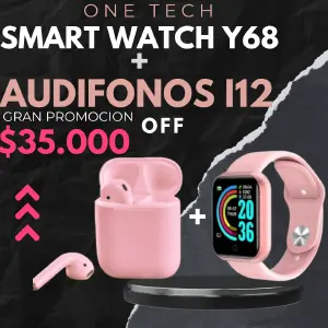 COMBO SMART WATCH Y68 + AUDIFONO i12