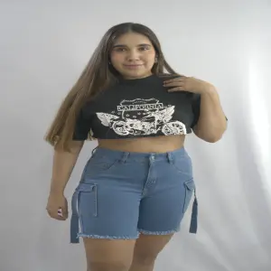 Short Azul Mujer Cargo Tiro Alto