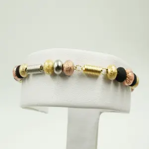Pulsera Acero-Rodio Negra 3 oros