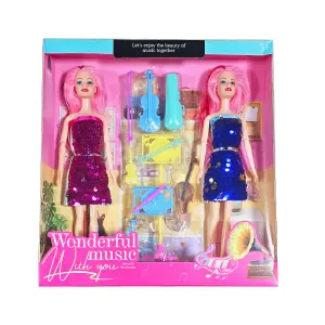 Muñecas Duo Vestido Accesorios Instrumen