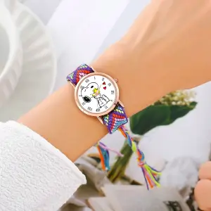 Reloj Snoopy Dorado Tejido Artesanal
