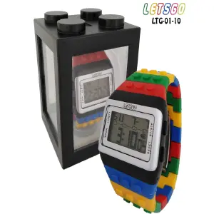 RELOJ ARCOIRIS PLATA TIPO LEGO ESTUCHE