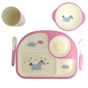 Set Vajilla Platos Cubiertos Unicornio