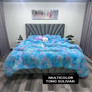cubrelecho multicolor peludo cama doble