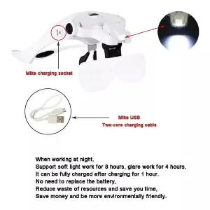 Gafas Lupa Visera Luz Led Recargable