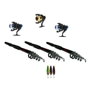 3x Combos Caña Pescar 2.10mts Cuchara: ¡Tu Experiencia de Pesca Perfecta! - 3x Combos Caña Pescar 2.10mts Cuchara