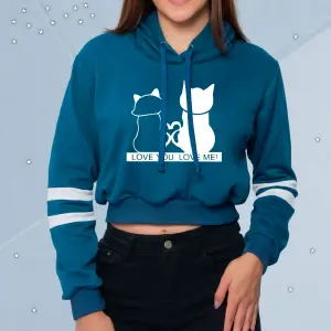 Buzo Buso,Hoodies Gatos Mujer AZULPETROL