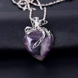 Collar Cuarzo Corazón Corbata Amatista