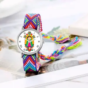 Reloj Virgen Guadalupe Plateado Tejido