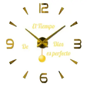 RELOJ 3D CON PENDULO + FRASE  DORADO