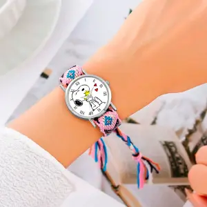 Reloj Snoopy Perro Plateado Tejido Artes