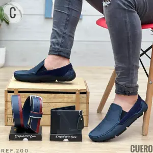 TRIO  CUERO MOCASÍN BILLETERA  Y CORREA