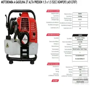 MOTOBOMBA A GASOLINA 2T ALTA PRESION 1,5