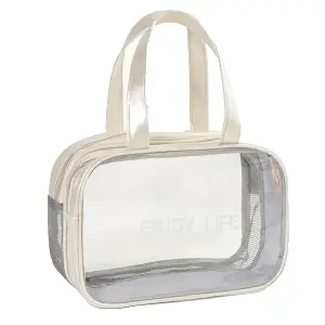 Bolso Transparente Mano Acharolado Beige