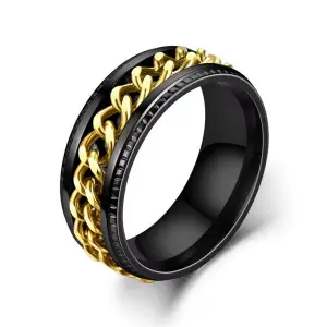 Anillo Cadena Eslabones Giratoria Dorado
