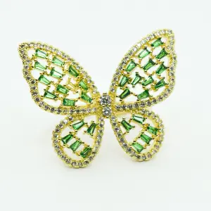 ANILLO DORADO MARIPOSA ZIRCON VERDE