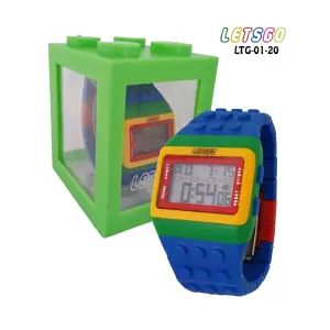 RELOJ AZUL/VERDE TIPO LEGO ESTUCHE