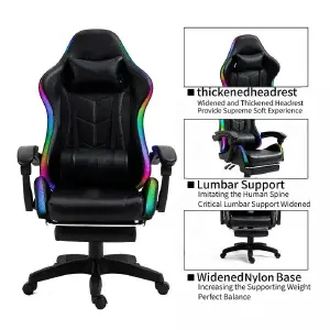 SILLA GAMER RGB REPOSA PIES Y MASAJEADOR