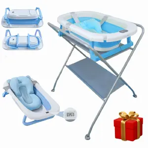 Bañera con Soporte, Cojín y Gorro/Gancho para Bebé: ¡La solución definitiva para el baño y cambio! - Bañera Con Soporte, Cojín Y Gorro/gancho