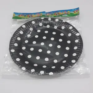 PLATO CARTON PUNTOS NEGRO 18CM