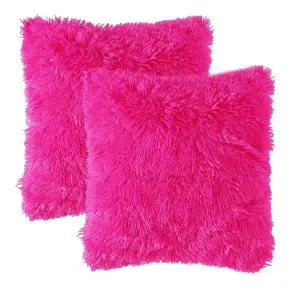 Cojin x2 Decorativo Peludo Fucsia