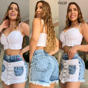 FALDA SHORT 2 TONOS TELA RIGIDA