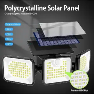 Luz led solar 3 cabezales con sensor de
