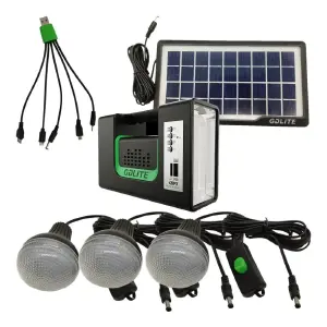 Kit panel solar con radio y bombillos