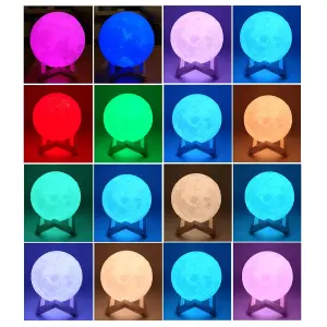 Lámpara Luna Cable 3d Luz Led Colores Ba