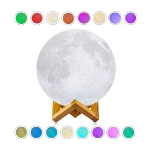 lampara luna colores + base de madera 3D