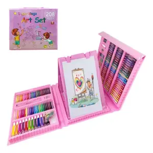 3 Kit Set Arte 208 Piezas  Rosado-Azul