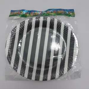 PLATO CARTON NEGRO RAYAS BLACAS  BOLSA