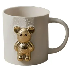 Pocillo Blanco Decorativo Oso Dorado