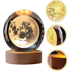 Lampara De Cristal Bola 3d Luna Cosmo Lu