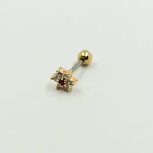 PIERCING DORADO FLOR CON CRISTAL RUBI