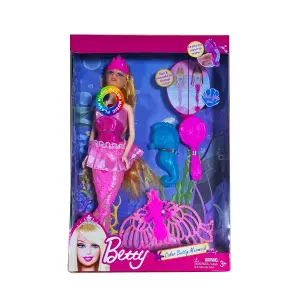 Muñeca Cola Sirena Princesa Peine Acceso