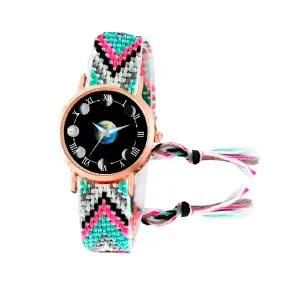 Reloj Luna Fase Lunar Dorado Tejido