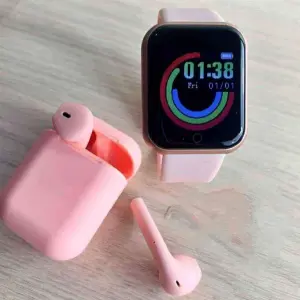 Combo rosado reloj y68 + audífonos i12