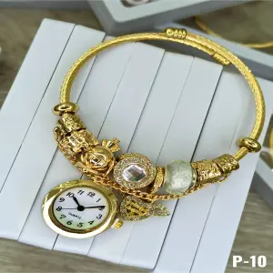 P-10 RELOJ PULSERA DORADO BLANCO CADENA